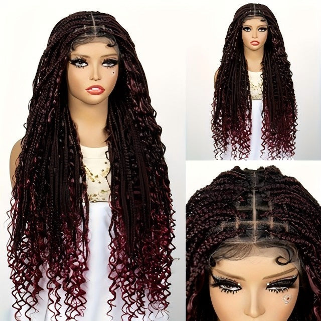 Cross-Border Hot-Selling Wig European and American Style Braided Full Lace Synthetic Crochet Wig Box Braids Wig