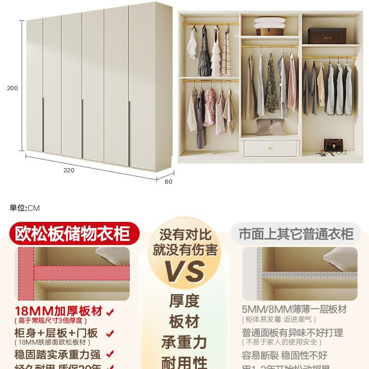 Solid Wood European Pine Board Door to Ceiling60cm Depth18mm Thickened Cabinet Body Wardrobe for Home Bedroom Cream Style Closet