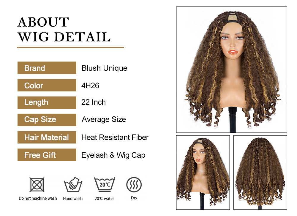 Africa YAKI Straight Hair with Curly Ends Synthetic Wig V High-Temperature Fiber Wig with Hollow Top