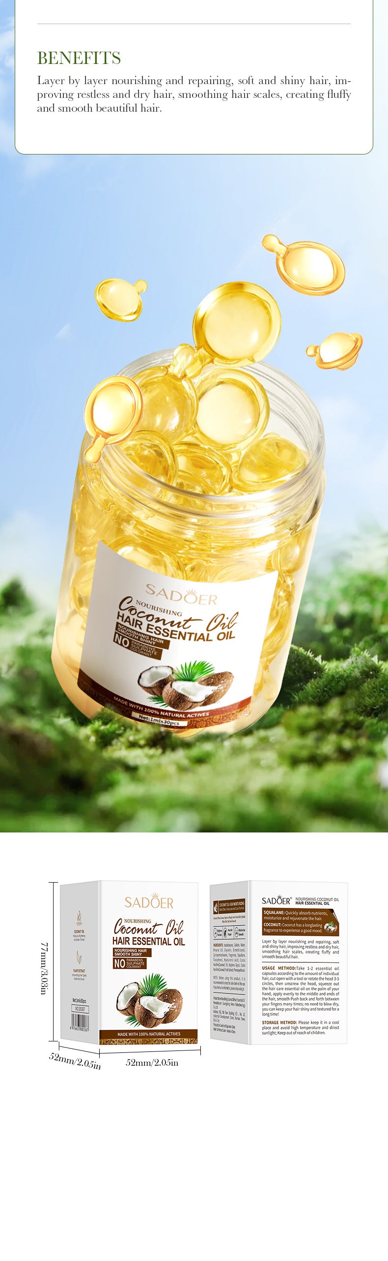 Full English Coconut Oil Smooth Conditioner SADOER Nourishing and Smooth Hair Care Essential Oil Capsules  Wholesale