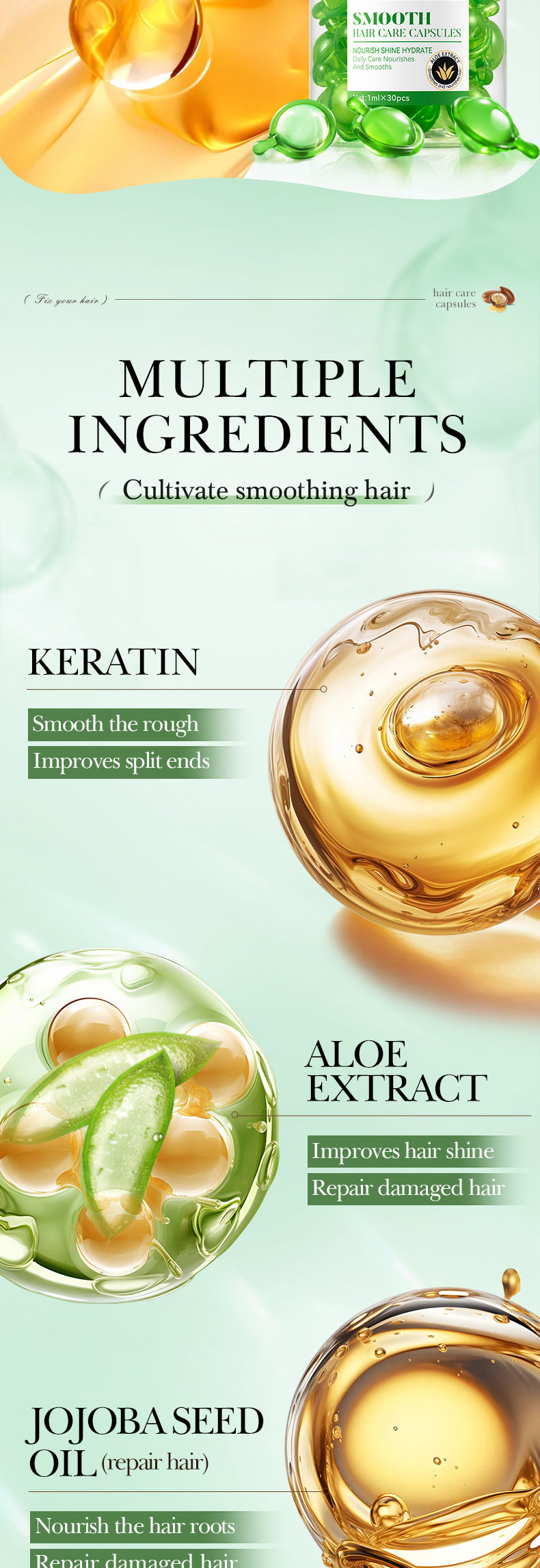 Full English Nut Oil Hair Care Capsules SADOER Improve Frizz Essential Oil Capsule Conditioner  Wholesale