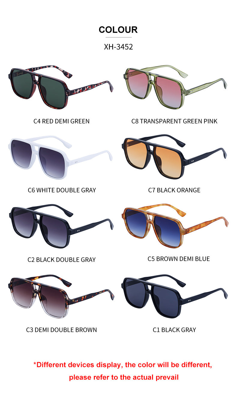 European and American Retro Double Bridge Sunglasses for Men, Large Frame Driving Sunglasses, Men's Outdoor Hiking Sun Protection Glasses shades