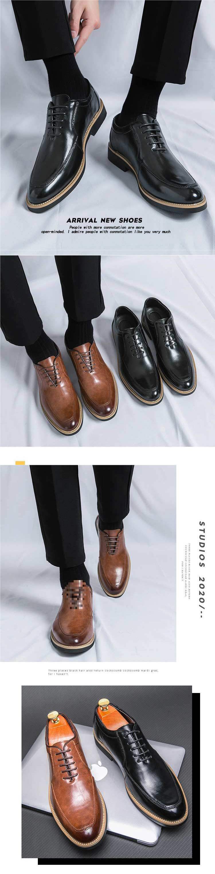 Men's Leather Shoes New Business Formal Casual British Style Breathable Brown Korean Trend Height Increasing Pointed Toe Groom Wedding