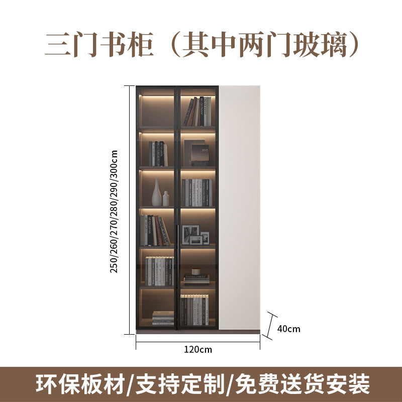 Heightened Solid Wood Bookcase with Glass Doors, Floor-standing Home-use Six-door Bookcase, High-end Storage Cabinet for Home Bedroom and Study Room