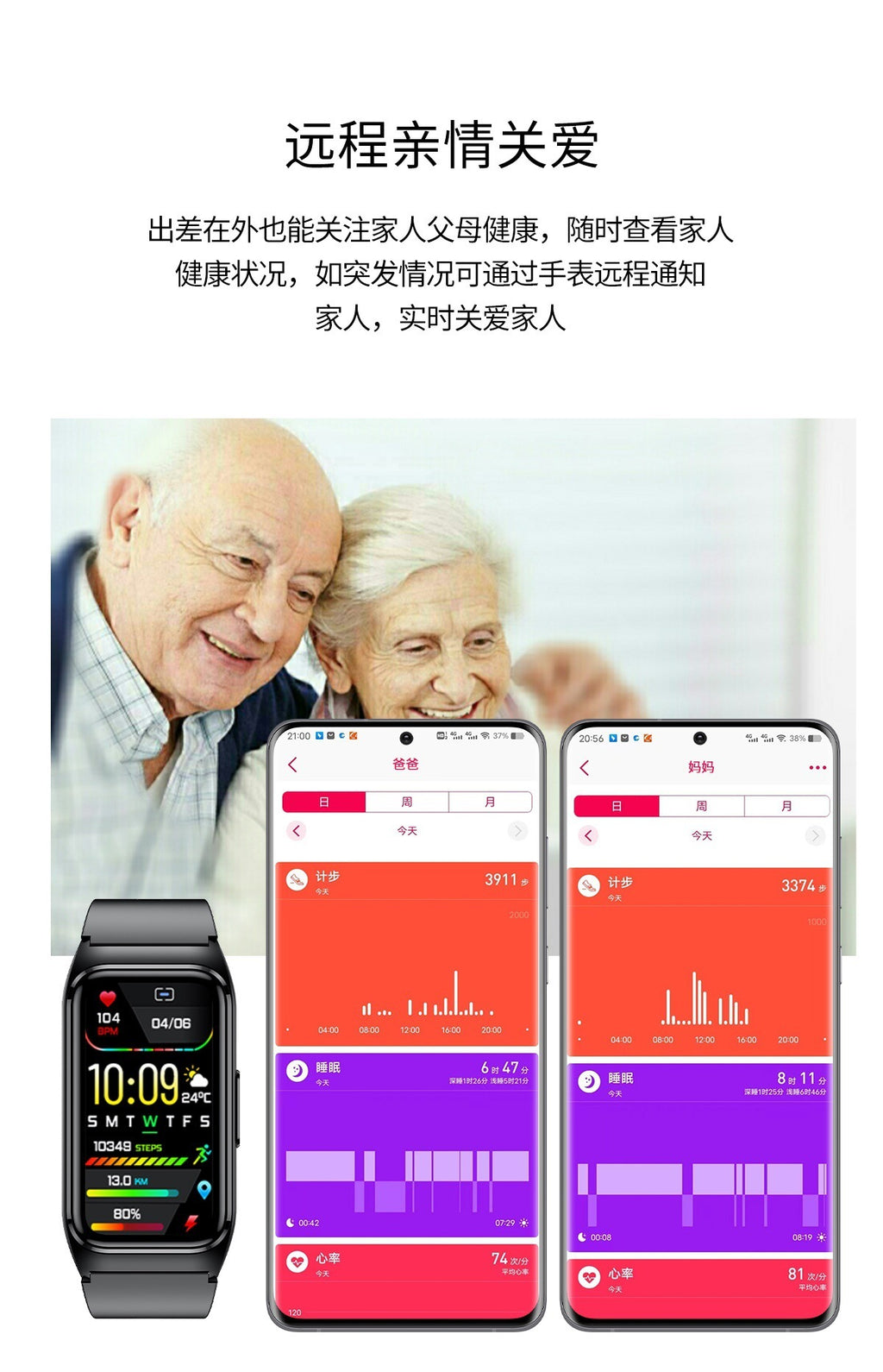 New TK75Blood pressure and blood sugar testing heart rate monitoring IP68Waterproof Social Entertainment Smart Watch