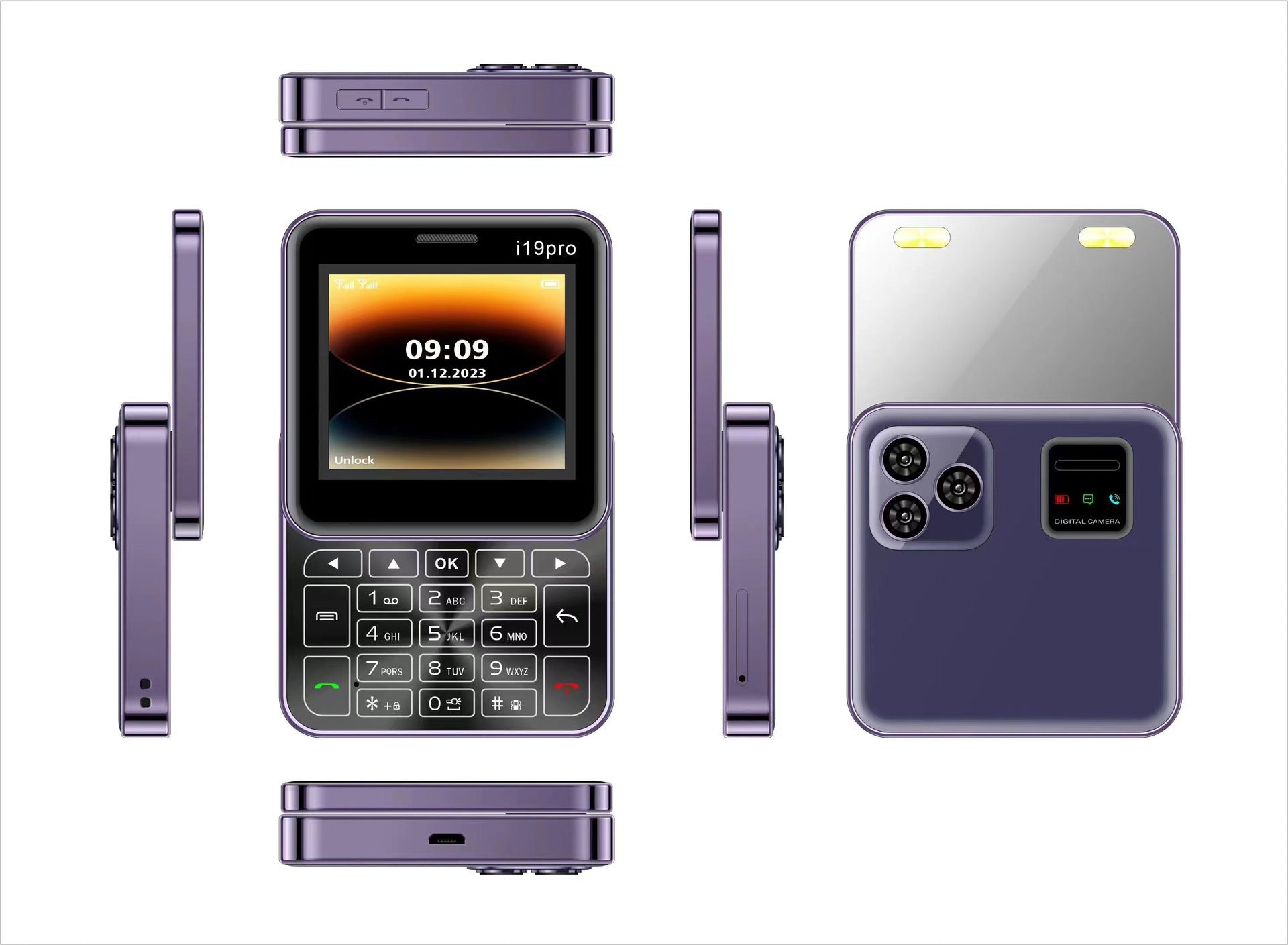 Mini Rotary Function button phonei19pro Rotate180Mini Phone