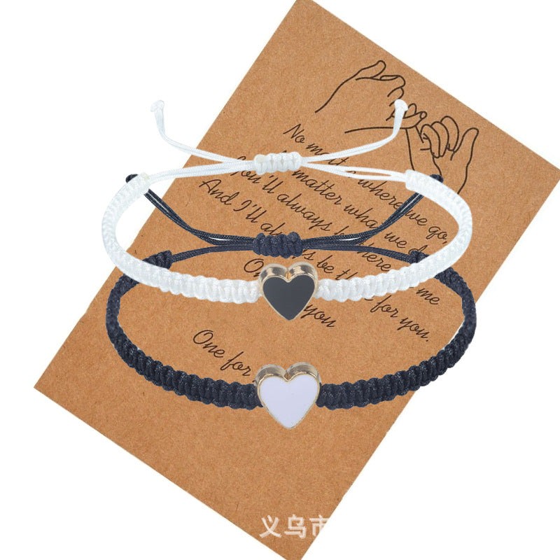 Valentine's Day Heart Bracelet Pair Gift High-end Colorful Woven Rope Card Stretchable Couple Woven Bracelet