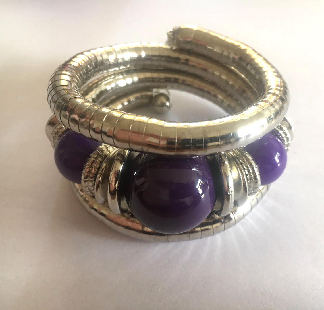 European and American Three-Circle Bracelet Creative Spacer Bead Elastic Snake Bone Bracelet Women's Layered Multi-Layer Bracelet