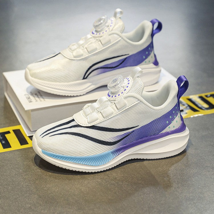 New Children's Shoes Breathable Rotating Button Sneakers Red Rabbit Casual Big Kids Shock Absorption Non-Slip Running Shoes