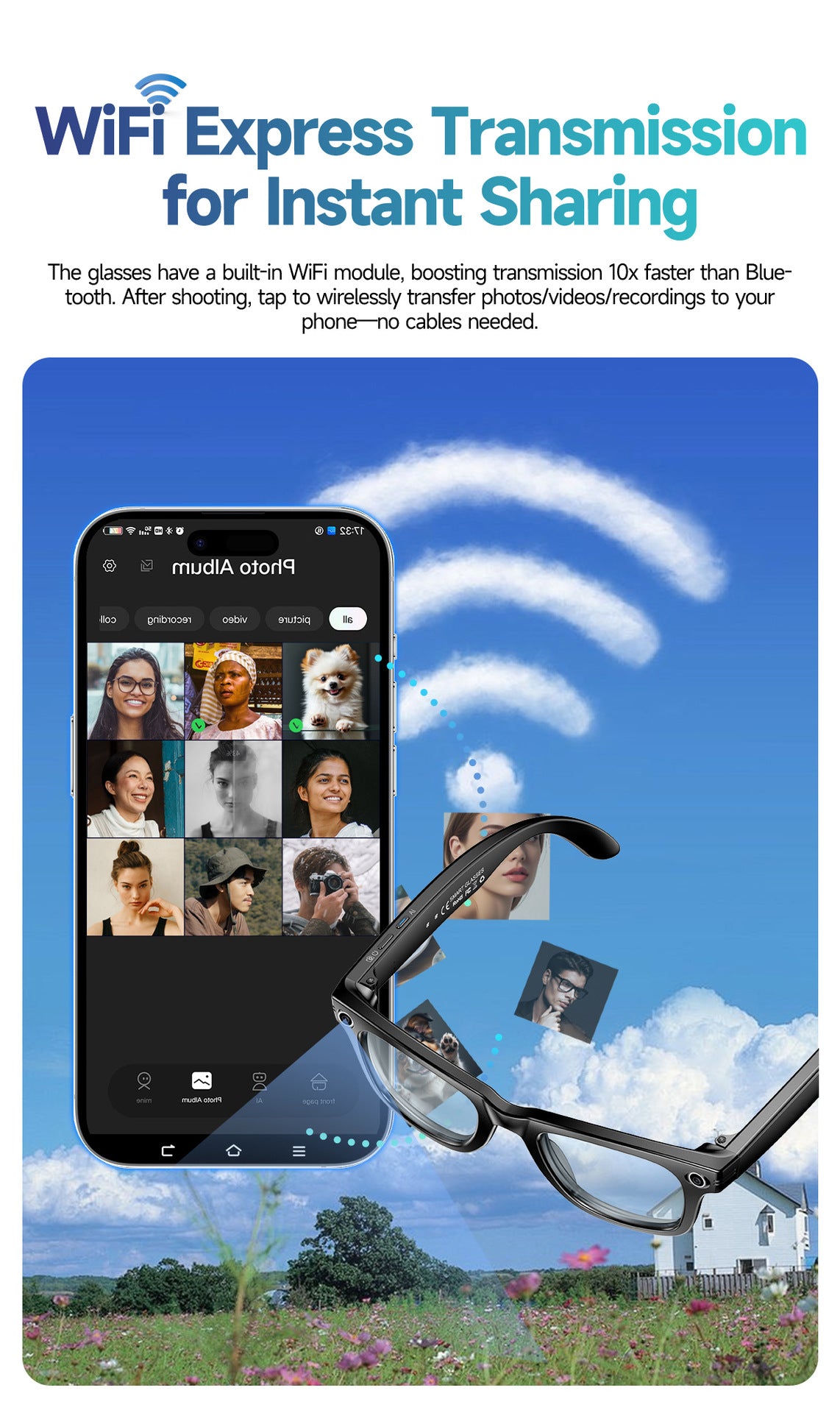 【Upgraded Version】Ai Smart Glasses Shooting800W Pixel HD anti-shake dual noise reduction sunglasses with camera