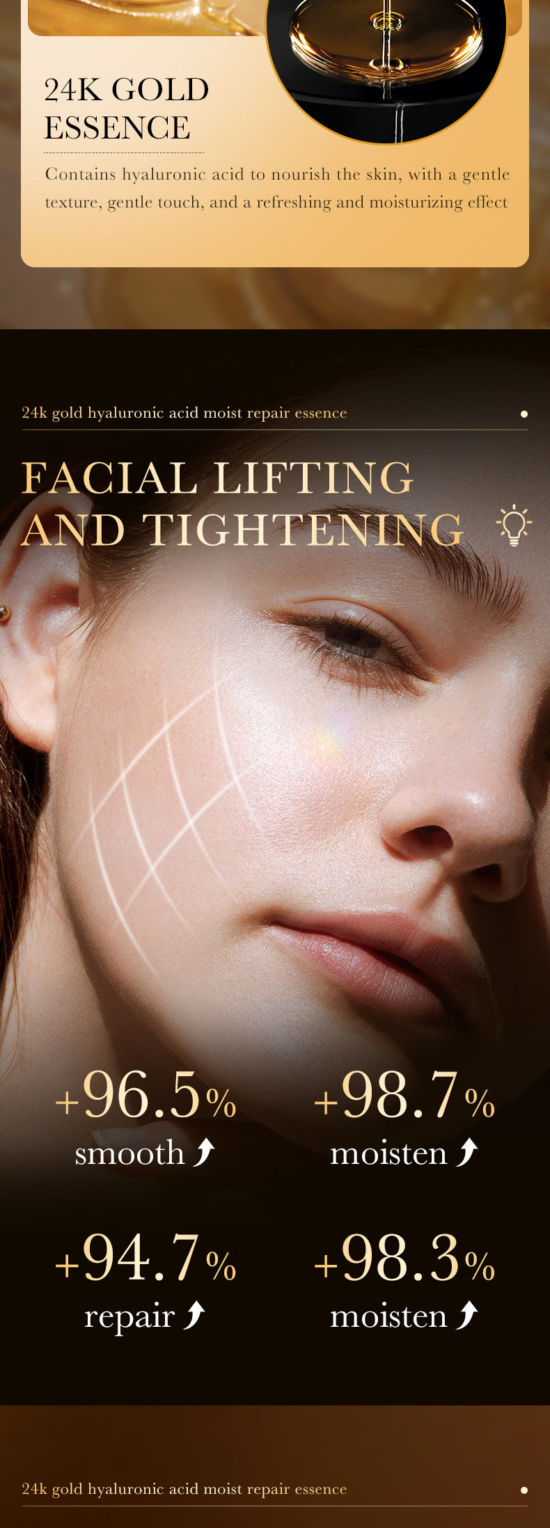 Full English24K Gold Essence ZOZU Hyaluronic acid moisturizing and hydrating skincare wholesale for  trade