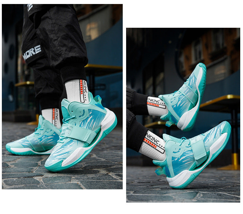 Autumn and Winter New Water Flower4Trendy Casual Basketball Shoes for Teenagers with Velcro Friction Sound and Non-Slip Sports Shoes