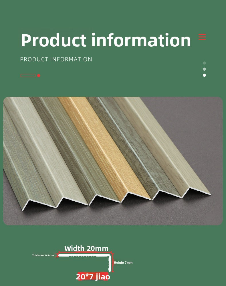 Aluminum alloy wood grain L Edge trim for wooden flooring at right angles7Decorative tile edge trim with embossed pattern for exterior corners