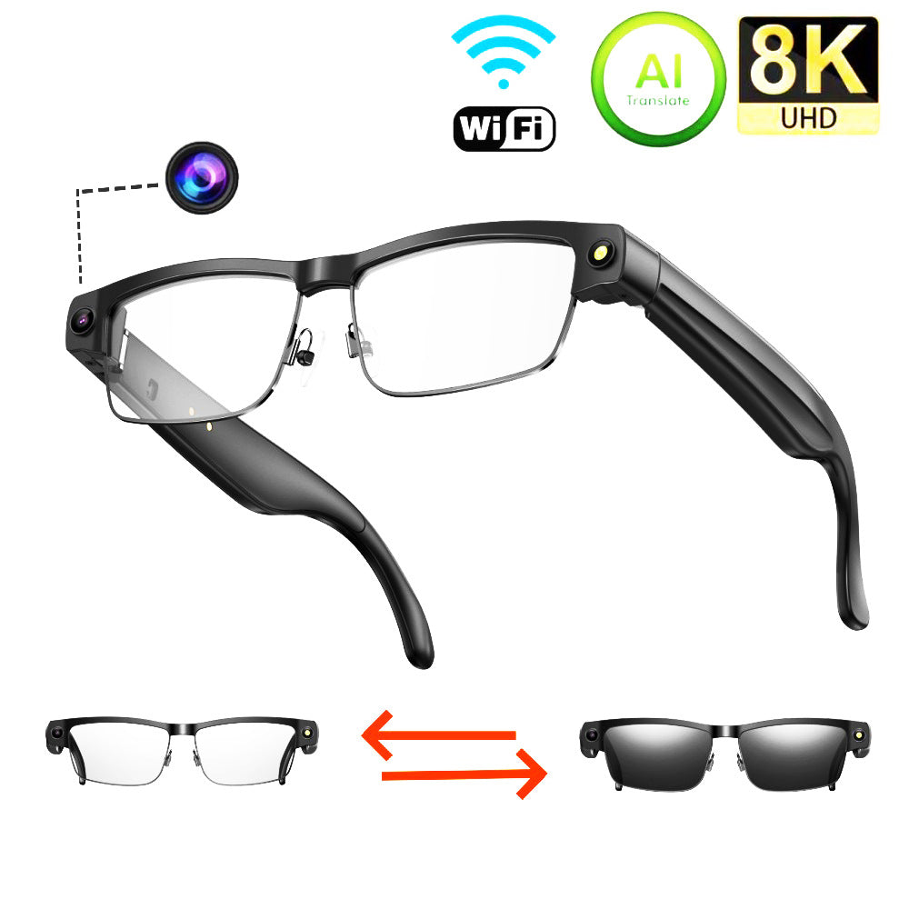 L802Smart Glasses800100 Megapixel Camera with Image Stabilization1200P Video Recording Half Frame Color Changing Sunglasses Translation