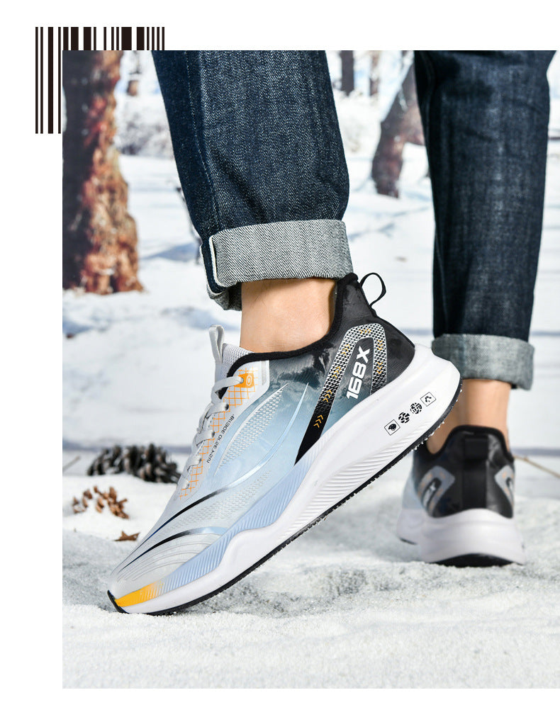 Autumn Winter New Large Size Fashion Leather Surface Fleece Lined Thickened Warm Casual Shoes Real Carbon Plate Sports Running Shoes