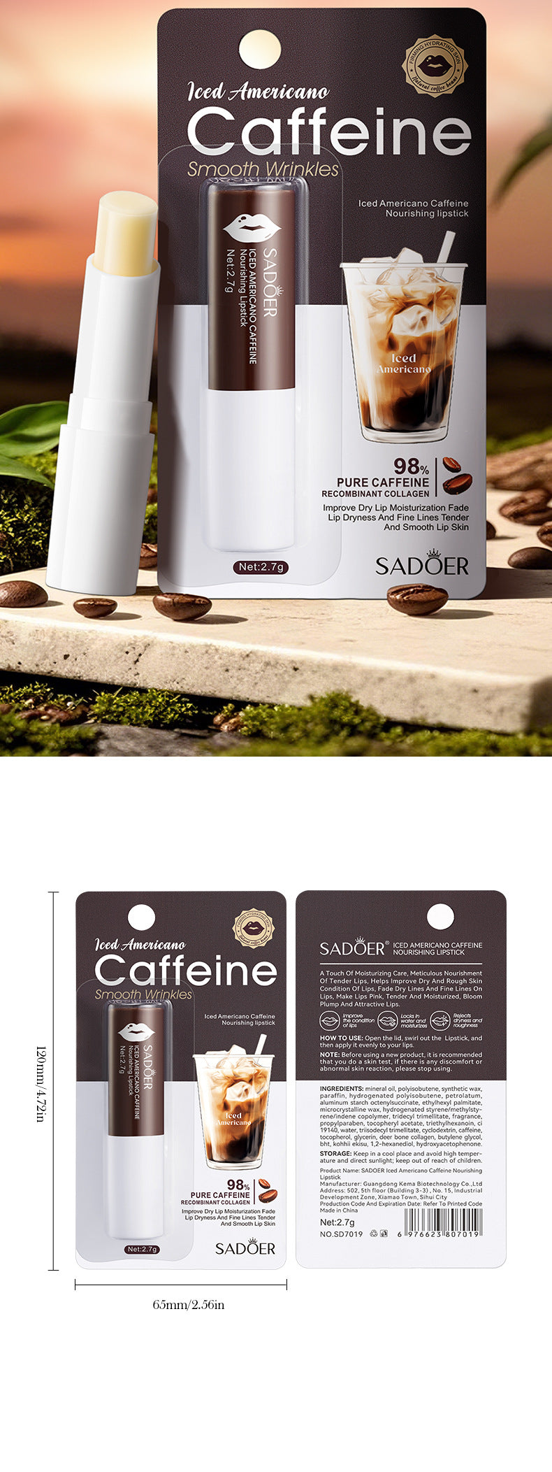 Full English Iced American Caffeine Nourishing Lip Balm SADOER Anti-chapped Moisturizing Lip Balm  Wholesale