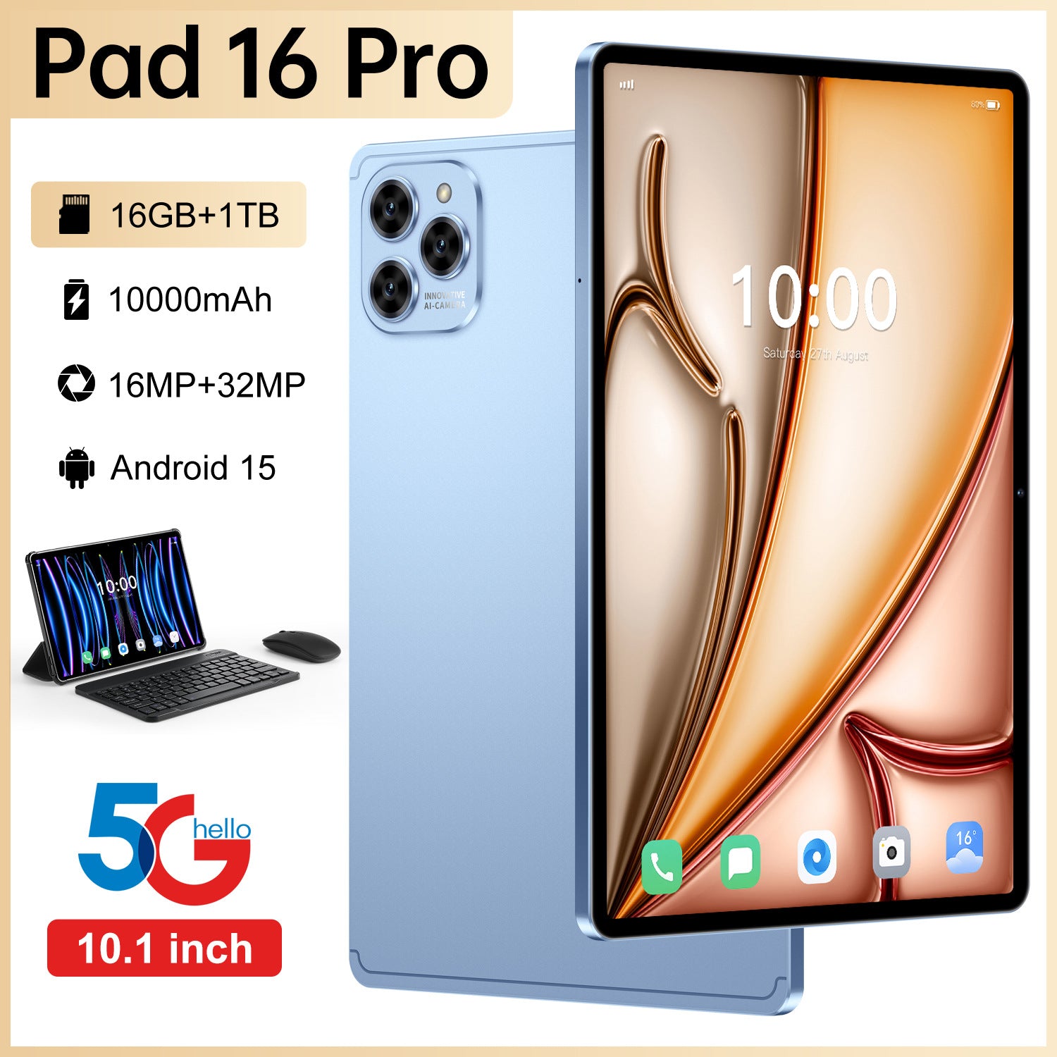 New model factory exclusive Pad 16 Pro Android Smart Tablet PC10Supports inch screen WiFi Bluetooth