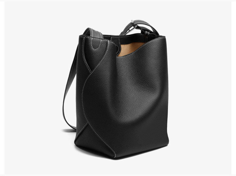 Genuine Leather Women's Bag Fashion Single Shoulder Crossbody New Hot Style High-end Korean Trend Versatile Large Capacity Commuter Bucket Bag