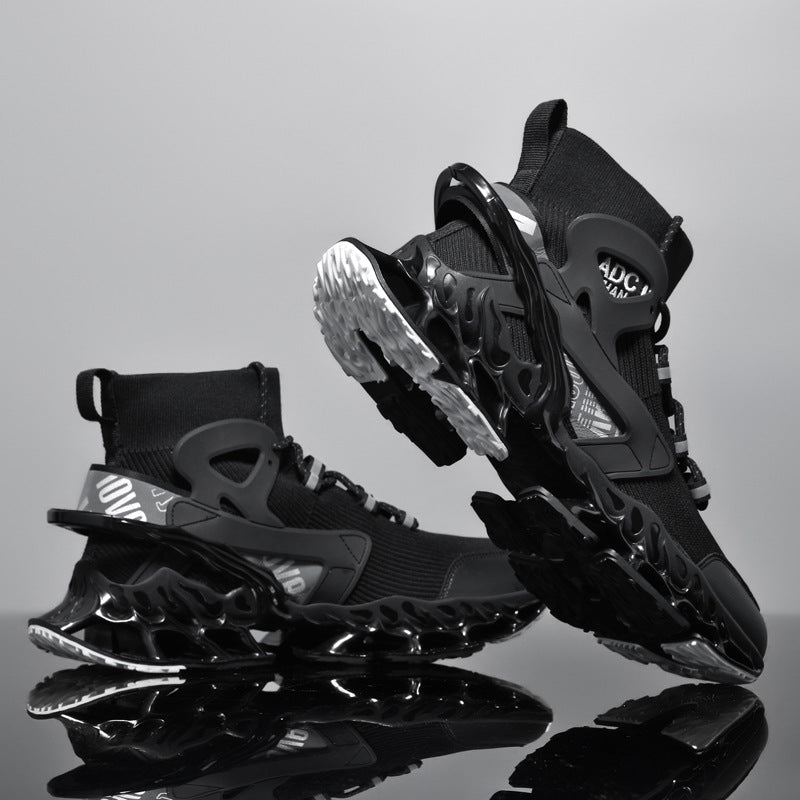 Men's Shoes National Trend Height-Increasing High-Top High-Elastic Running Shoes Basketball Shoes Ultra-Light Shock-Absorbing Running Blade-Sharp Flyknit Sports Shoes