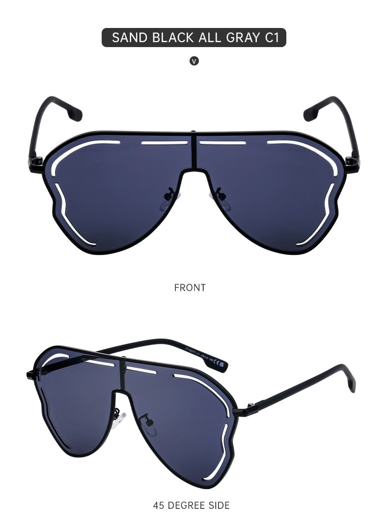 European and American Fashion Large Frame Sunglasses for Women, High-End Unique One-Piece Sunglasses, Trendy Wholesale sunglasses