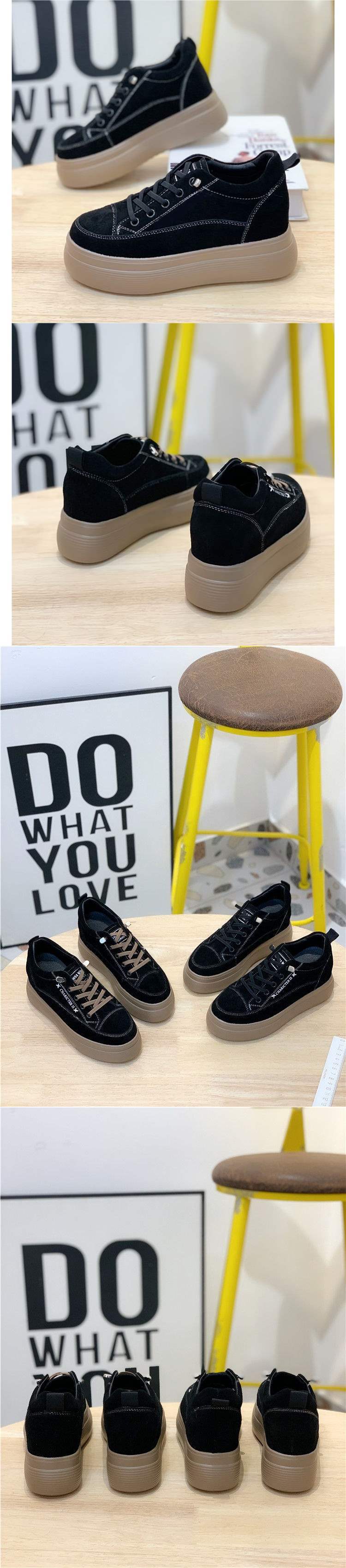 New Spring Thick-Soled Height-Increasing Women's Shoes, Versatile Black Platform Casual Shoes for Winter