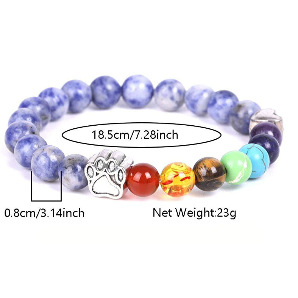 Men's White Turquoise Bracelet Heart Paw Print Alloy Pendant Volcanic Tiger Eye Colorful Beads Blue Dot Bear Paw Bracelet