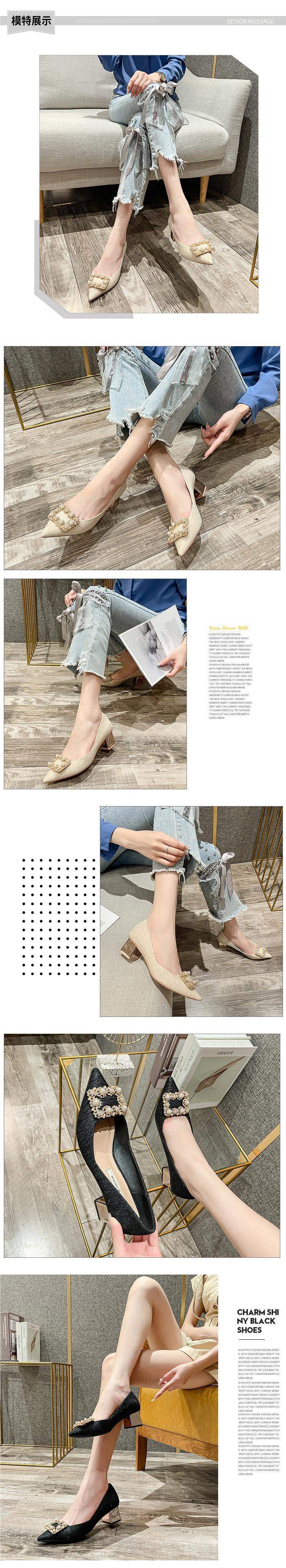 Pumps Women2025New Spring and Autumn Pointed Champagne Color Wedding Shoes Bride Shoes Autumn Bridal Thick Heel High Heels for Women