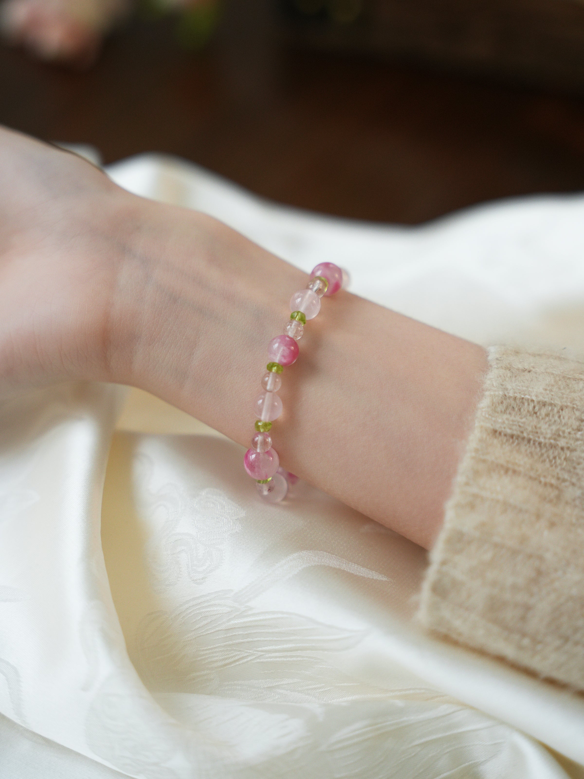 Xunhua New Chinese Style Bracelet Pink Crystal Peridot Bracelet for Women High-end Gift Natural Rose Quartz Bracelet