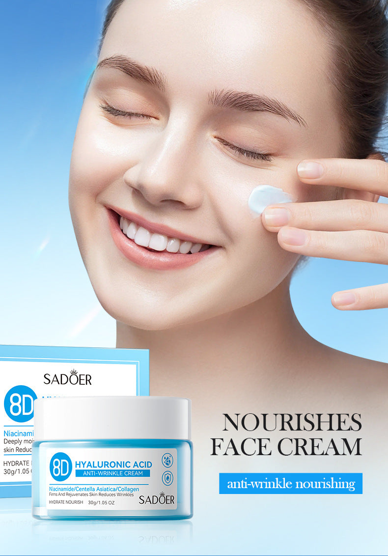 Full English Hyaluronic Acid Face Cream SADOER8D Anti-wrinkle Hydrating Nourishing Face Cream Moisturizing and Rejuvenating  Foreign Trade Wholesale