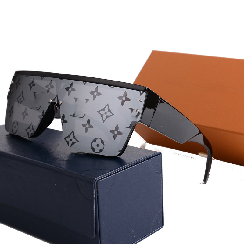 Donkey House1583European and American One-Piece Fashion Personality Sunglasses for Women, White Mercury Print Trendy Sunglasses for Men