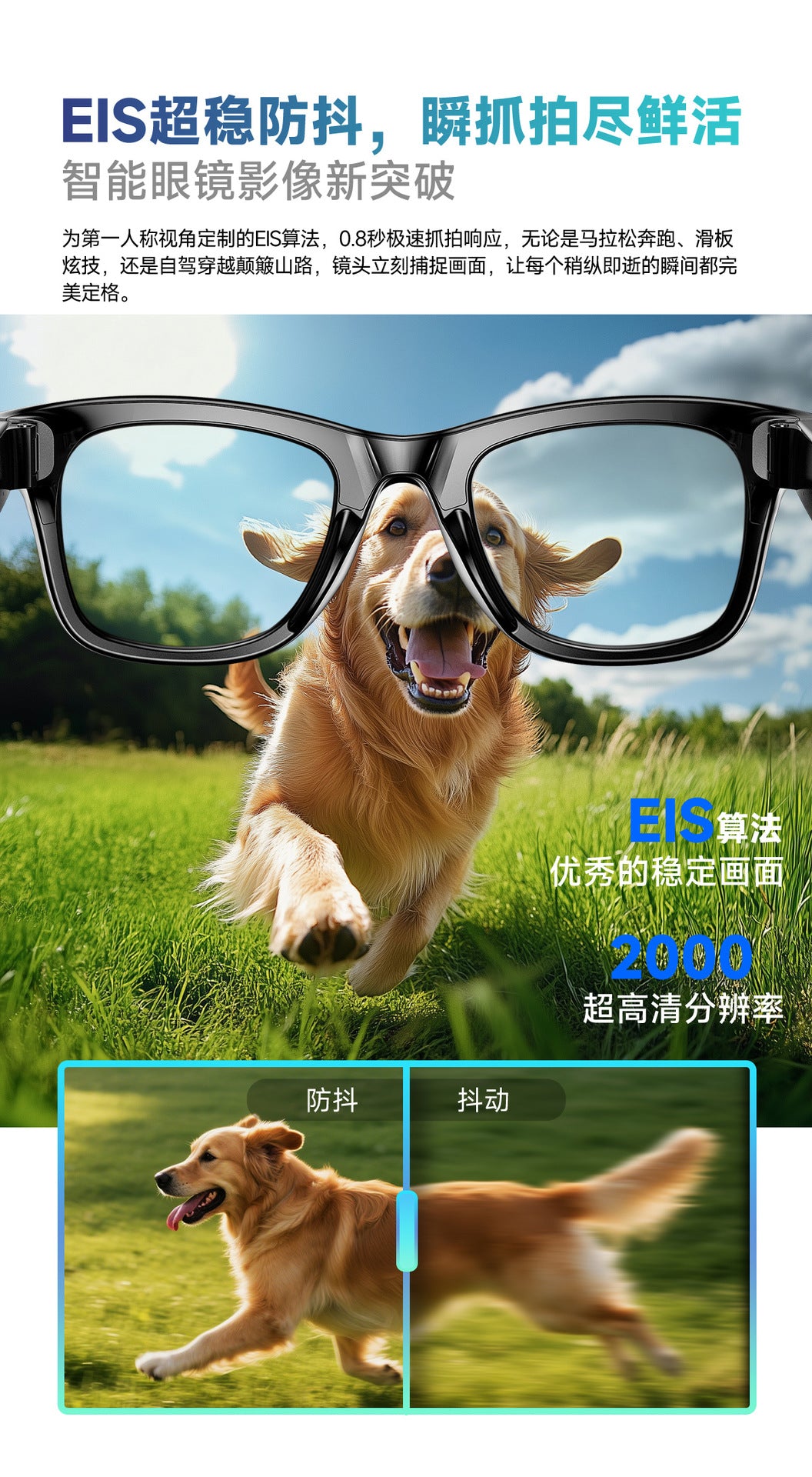 【Upgraded Version】Ai Smart Glasses Shooting800W Pixel HD anti-shake dual noise reduction sunglasses with camera