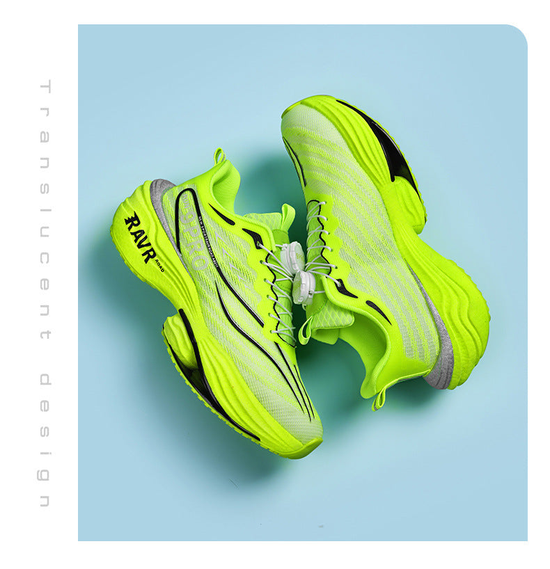 2025Autumn Winter New Breathable Double Mesh Knob Buckle Sports Shoes Couple High Elastic Popcorn Soft Bottom Carbon Plate Running Shoes