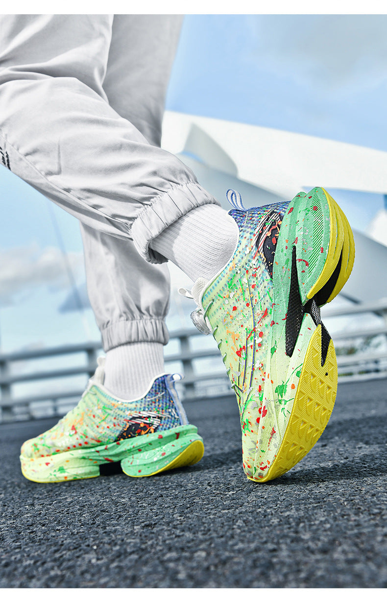 2025Four Seasons New Casual Couple's Real Explosive Carbon Plate Rotating Buckle Running Shoes Youth Graffiti Fashion Sports Shoes