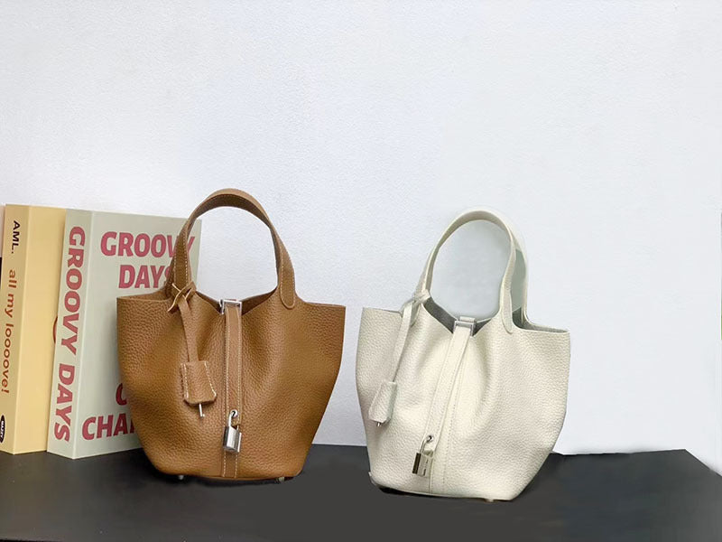 Genuine Leather Basket Bag2024New high-end casual bucket bag for women, top layer cowhide commuter handbag