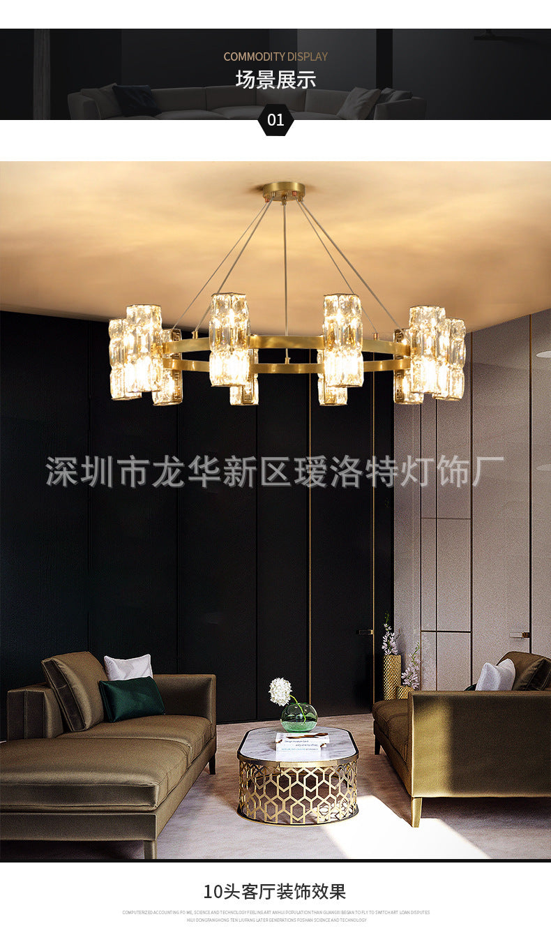 All-Copper Crystal Chandelier Post-Modern Minimalist Nordic Living Room Lamp Dining Room Chandelier Creative Bedroom Lamp Clothing Store Lighting