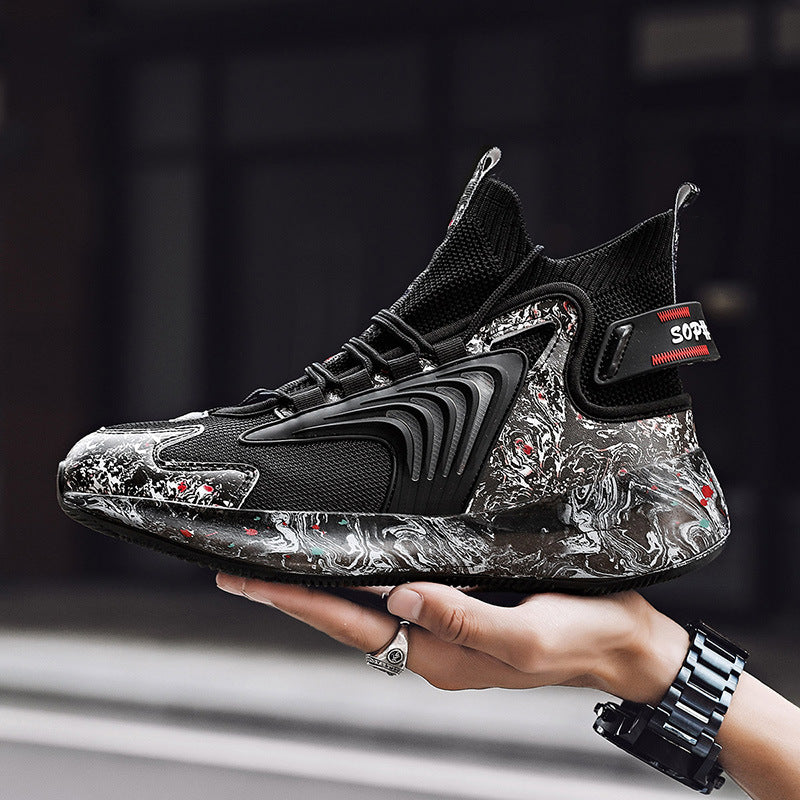 2025New National Fashion Casual Shoes Breathable Mesh Patchwork Men's Shoes Thick Sole Height Increasing Non-Slip Wear-Resistant Sports Shoes