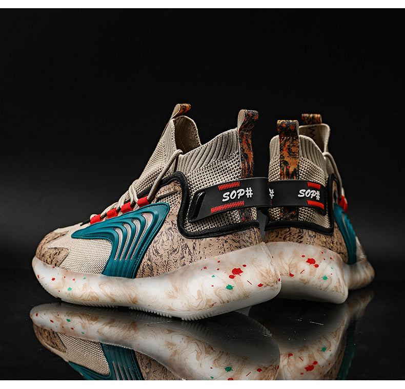 2025New National Fashion Casual Shoes Breathable Mesh Patchwork Men's Shoes Thick Sole Height Increasing Non-Slip Wear-Resistant Sports Shoes