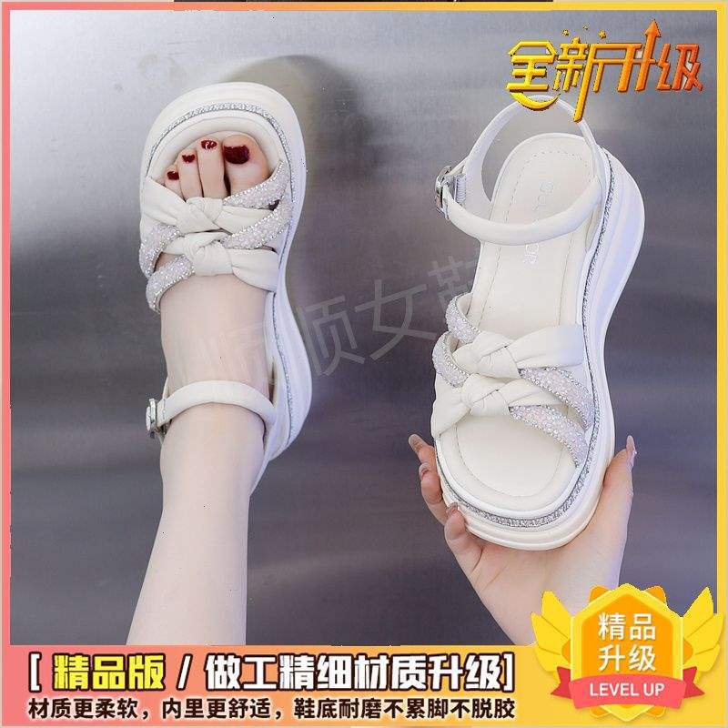 Export Internet Celebrity Women's Sandals2025New Summer Rhinestone Wedge Platform Thick Sole Roman Sandals Trendy