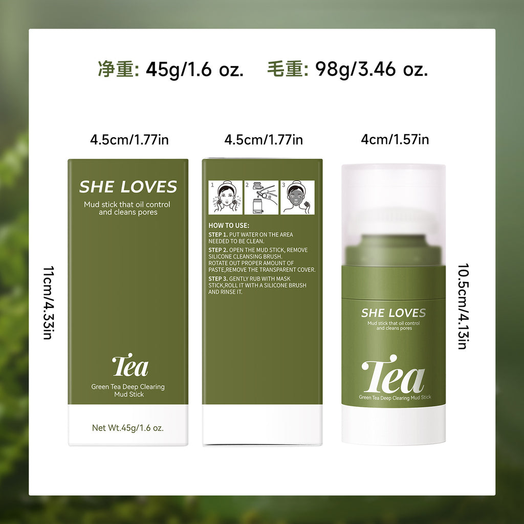 Exclusive Supply green tea Mud Mask Stick Green Tea Oil Control Deep Cleansing Blackhead Removal with Brush Head Mask Mud