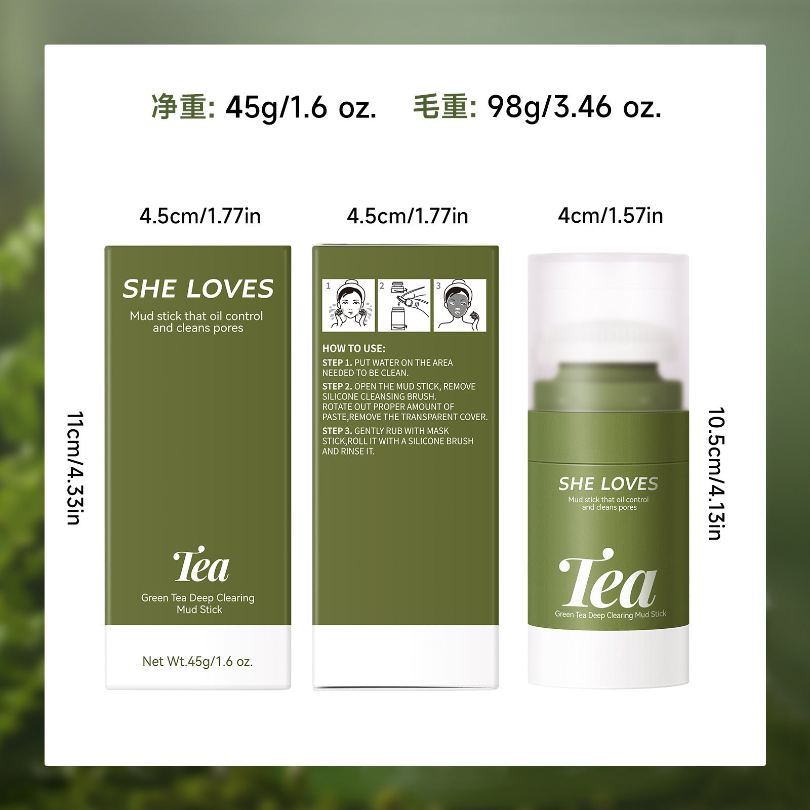 Exclusive Supply green tea Mud Mask Stick Green Tea Oil Control Deep Cleansing Blackhead Removal with Brush Head Mask Mud