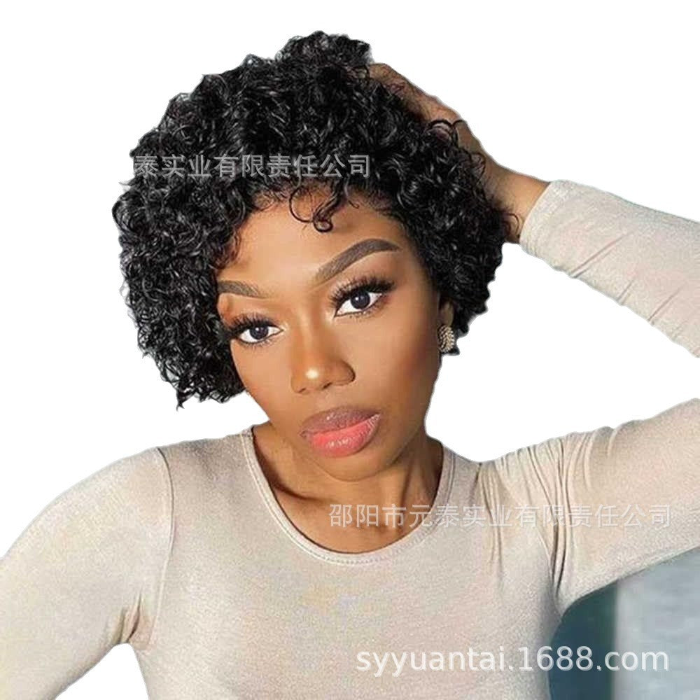 6 Inch Short Curly Wavy Human Hair Wigs Short Pixie Cut Wigs