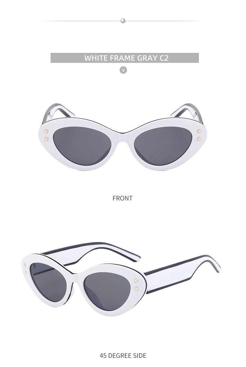 New Wide Mirror Leg Cat Eye Sunglasses for Women, European and American Fashion, High-End Feel Sunglasses sunglasses