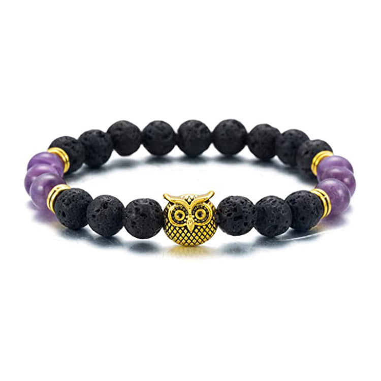Men's Green Aventurine Volcanic Stone Bracelet8mm Bead Spacer Bracelet Tiger Eye Lapis Lazuli Volcanic Stone Owl Bracelet