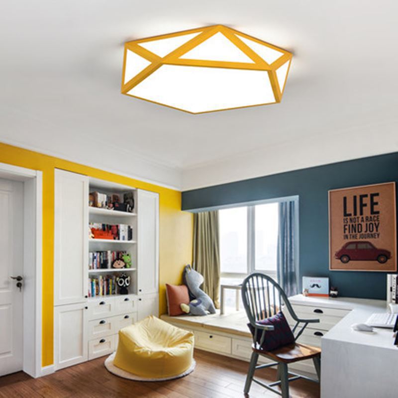 Minimalist Iron Art Acrylic Ceiling Light Nordic Diamond Geometric Hollow Children's Bedroom Colorful Macaron led Lamp