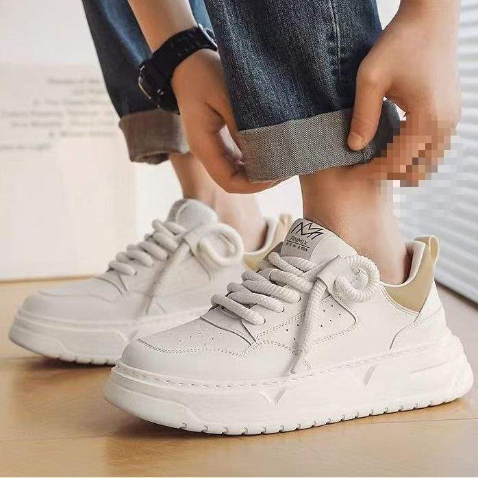 2025Spring New Breathable Casual Men's Shoes Thick Sole Height Increasing Fashion Versatile Sports White Sneakers White Board Shoes for Men