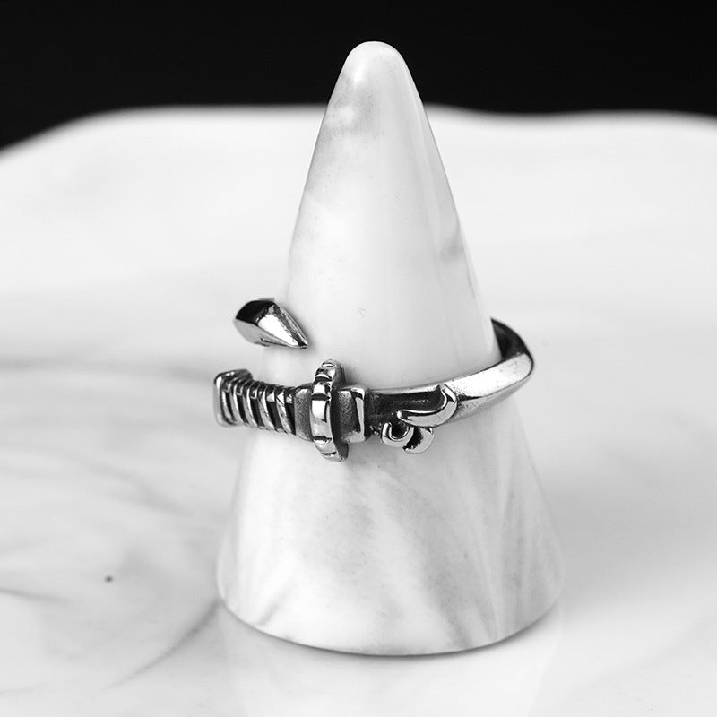 New Trendy Personality Stainless Steel Bracelet Ring Set Steel Color Vintage Titanium Steel Jewelry Ring Factory Wholesale