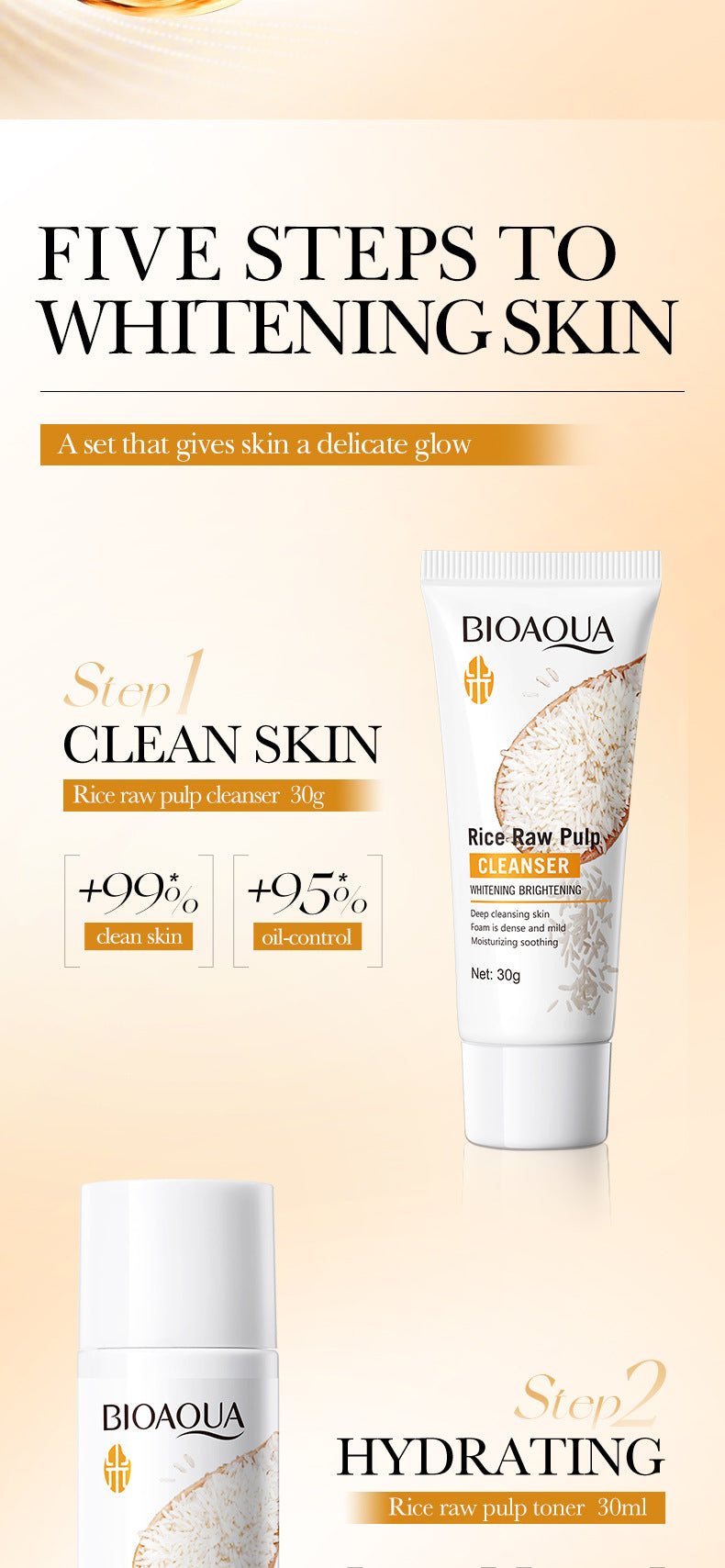 Rice Puree Whitening Travel Five-Piece Set BIOAOUA Cleansing and Moisturizing Set  Wholesale