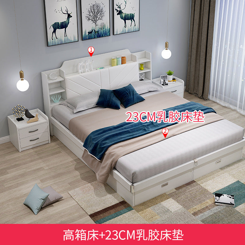 Pneumatic High Box Storage Bed1.8Rice Double Bed1.5Small Apartment Panel Bed Modern Simple Master Bedroom Storage Bed