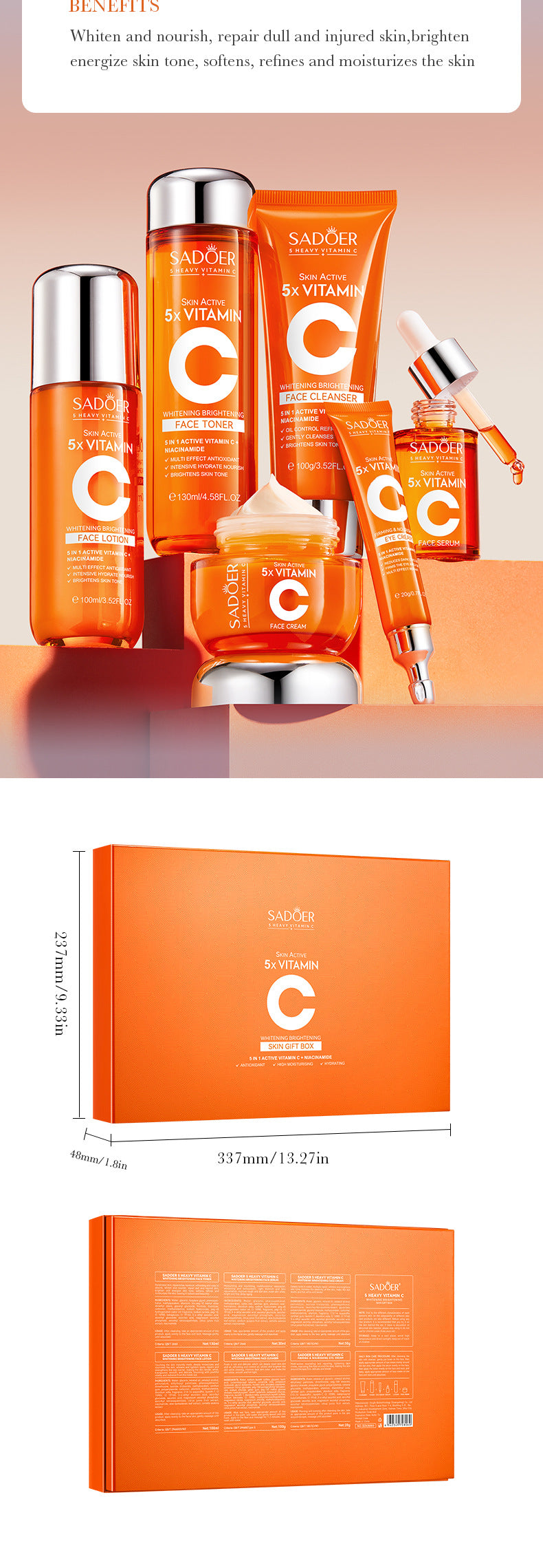 Five Dimensions in Full English C Skin care product set SADOER Whitening and brightening skin care six-piece set  foreign trade wholesale