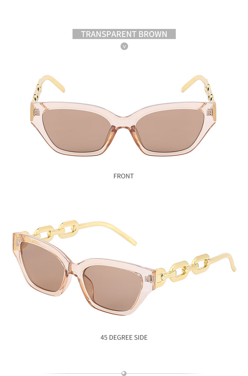European and American Small Frame Cat Eye Sunglasses for Women, New High Altitude Style, Internet Celebrity Thick Chain Sunglasses, Trendy Women's Glasses Wholesale